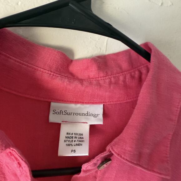 Soft Surroundings Shirt Womens Petite Small Pink Linen Button Up Long Sleeve USA - Picture 4 of 7